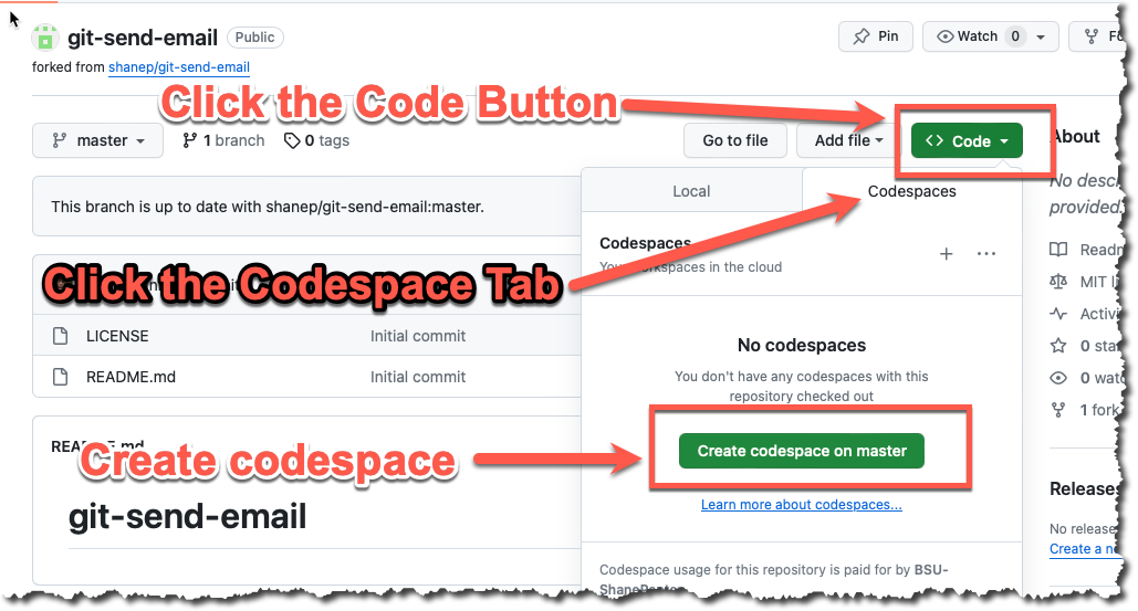 Start Codespace